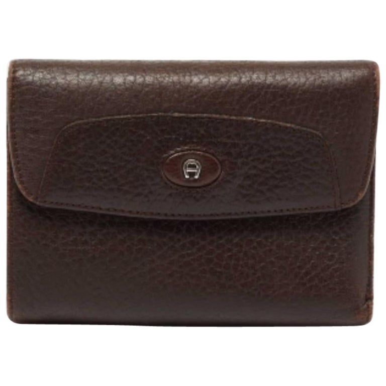 Aigner Brown Leather Logo Flap Trifold Wallet