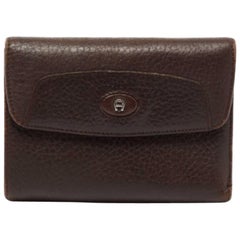 Aigner Brown Leather Logo Flap Trifold Wallet