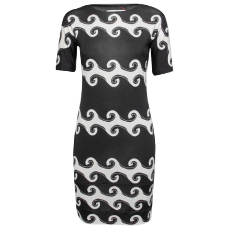 Diane von Furstenberg Monochromer Wellendruck Seidenstrick Cyrani Kleid M im Angebot