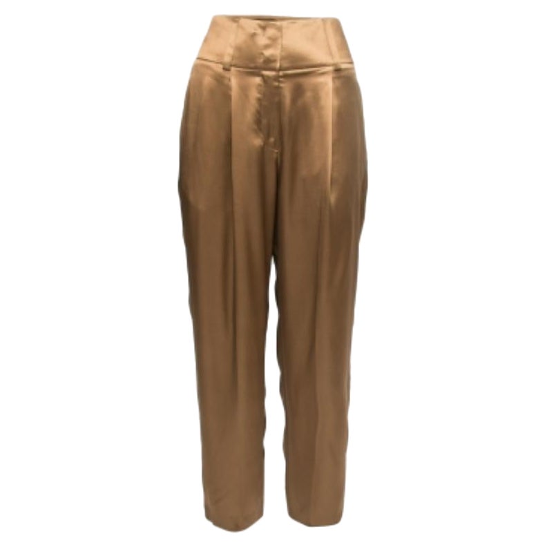 Givenchy Brown Silk Satin Pleated Trousers M For Sale