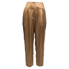 Givenchy Brown Silk Satin Pleated Trousers M