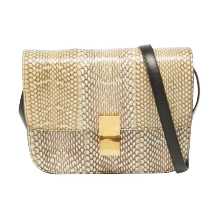 Celine Beige/Cream Watersnake Medium Classic Box Shoulder Bag For Sale