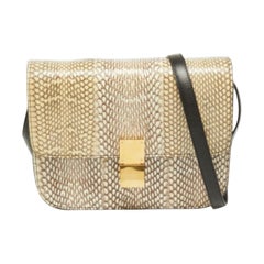 Celine Beige/Cream Watersnake Medium Classic Box Shoulder Bag