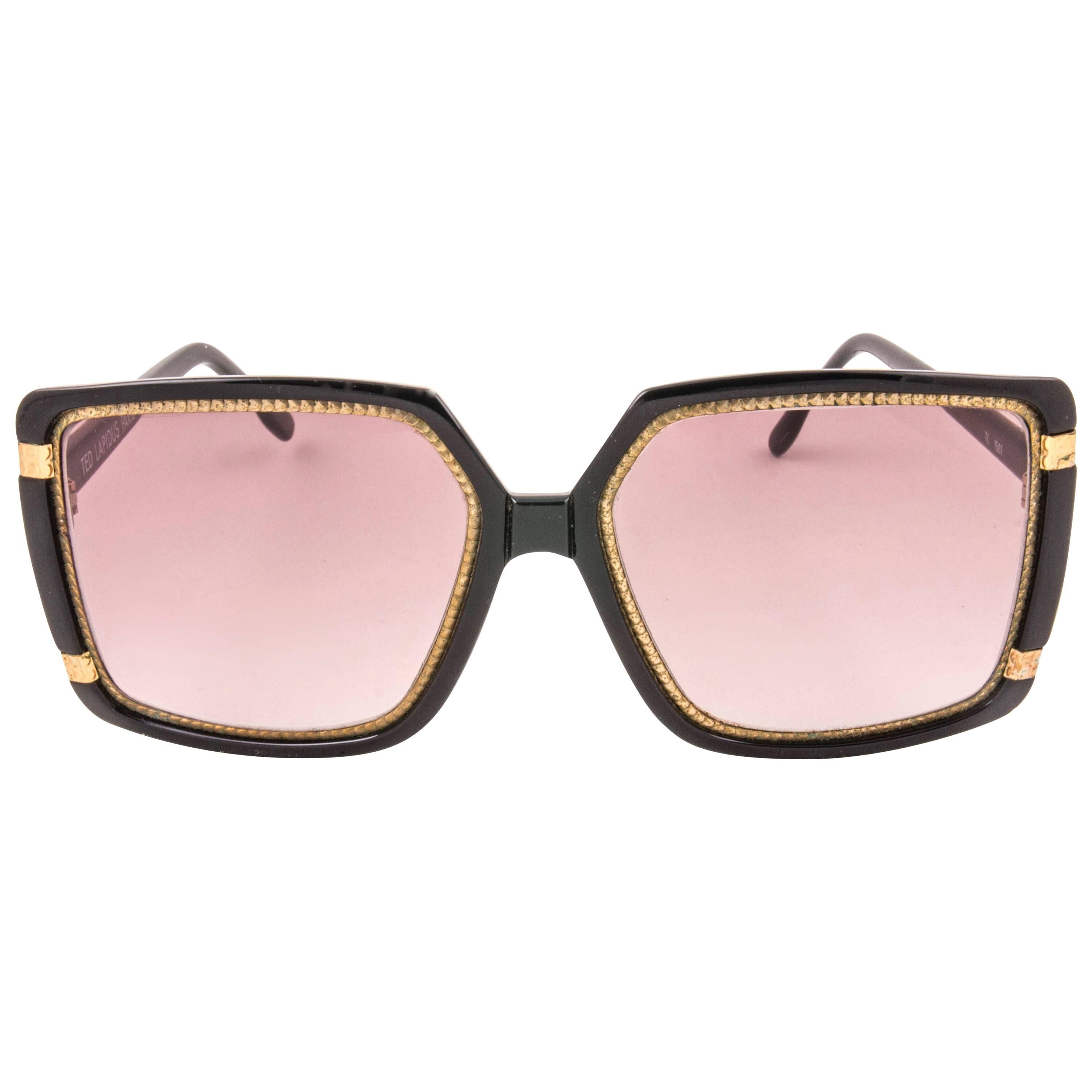 New Vintage Ted Lapidus Paris TL 15 01 Gold & Black 1970 Sunglasses