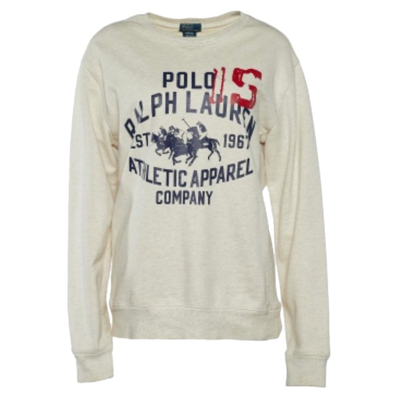 Polo Ralph Lauren Stampa Logo Crema  Felpa girocollo XL in vendita