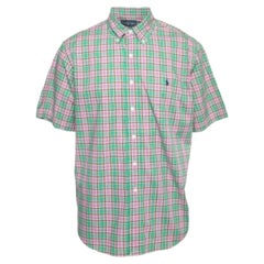 Ralph Lauren - Camicia a quadretti in cotone verde e rosa dal taglio classico XL