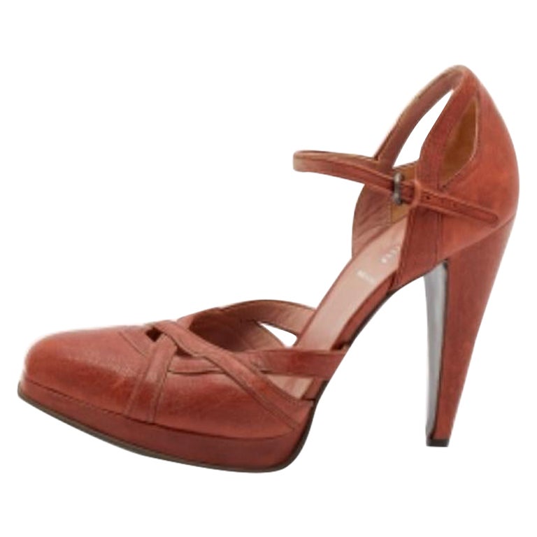 Miu Miu - Sandali con cinturino alla caviglia in pelle arancione bruciata taglia 40 in vendita