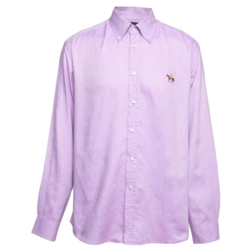 Ralph Lauren Lavender Cotton Logo Embroidered Button Down Shirt S For Sale