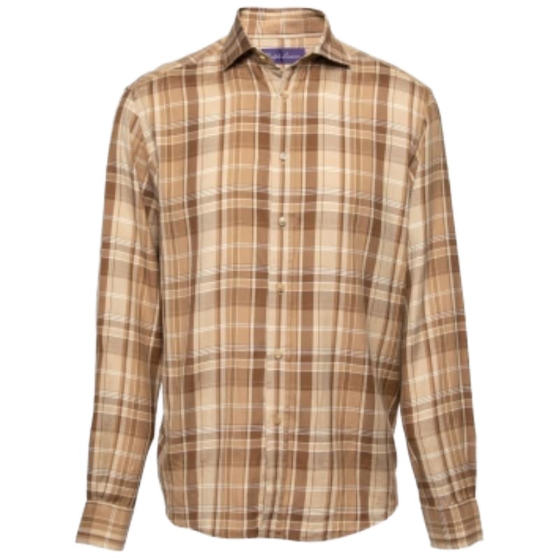 Ralph Lauren Camisa Marrón A Cuadros De Algodón Con Botones Delanteros M