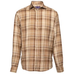Ralph Lauren Camisa Marrón A Cuadros De Algodón Con Botones Delanteros M