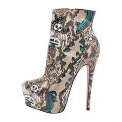 Christian Louboutin Multicolor Python Skull Mexico Daf Ankle Boots Size 38