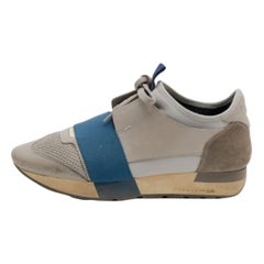 Balenciaga Grau/Blau Leder Race Runner Turnschuhe Größe 36