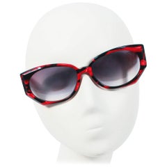 KRIZIA Vintage Schwarze und rote marmorierte Vintage-Sonnenbrille mit breitem Rahmen, Italien