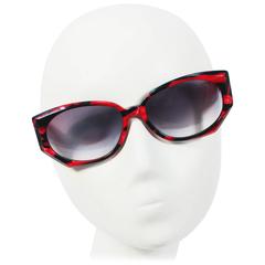 KRIZIA Vintage Black and Red Marbled Sunglasses Wide Frame Italy 11