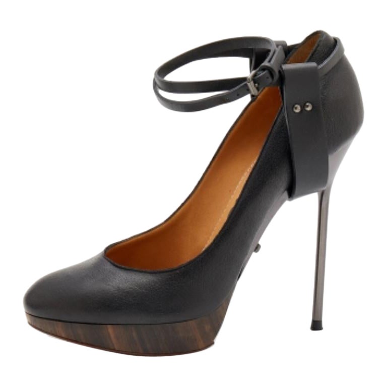 Lanvin Black Leather Ankle Strap Platform Pumps Size 40
