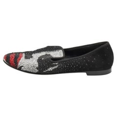 Giuseppe Zanotti Joker Smoking Slippers aus schwarzem Wildleder mit Kristallverzierung, Größe 37