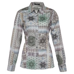 Etro, camicia grigia con stampa caleidoscopica in cotone elasticizzato con bottoni, M. I.