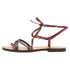 Valentino - Sandales plates enveloppantes en tissu multicolore, taille 36,5