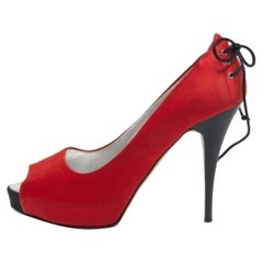 Giuseppe Zanotti Red Satin Peep Toe Platform Pumps Size 37
