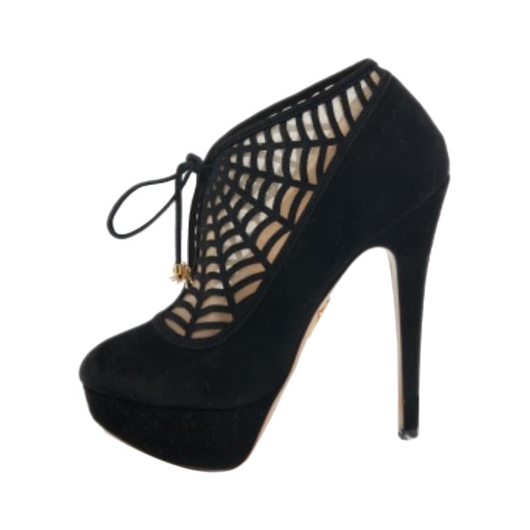 Charlotte Olympia Bottines Minerva Web en daim et maille noire taille 37