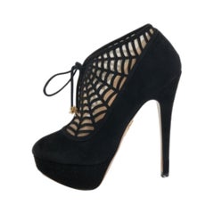Charlotte Olympia Bottines Minerva Web en daim et maille noire taille 37