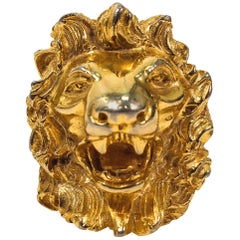 JUDITH LEIBER Vintage Lion's Head Brooch Pendant Gold Tone