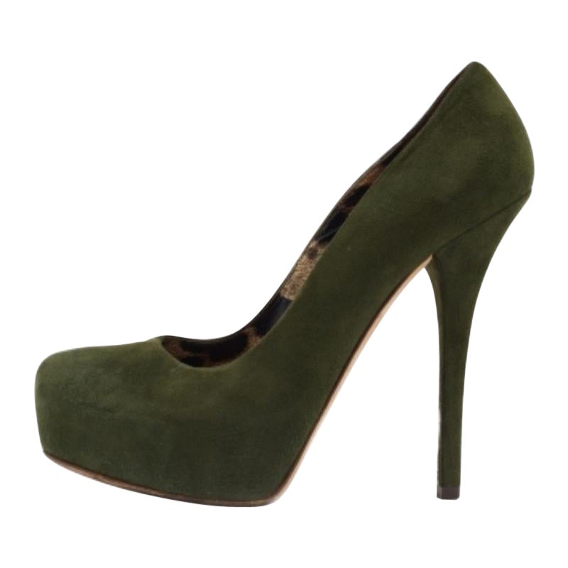 Dolce & Gabbana, pompe con plateau in pelle scamosciata verde taglia 38