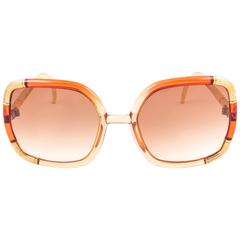 New Vintage Ted Lapidus Paris Gold Translucent Amber 1970 Sunglasses