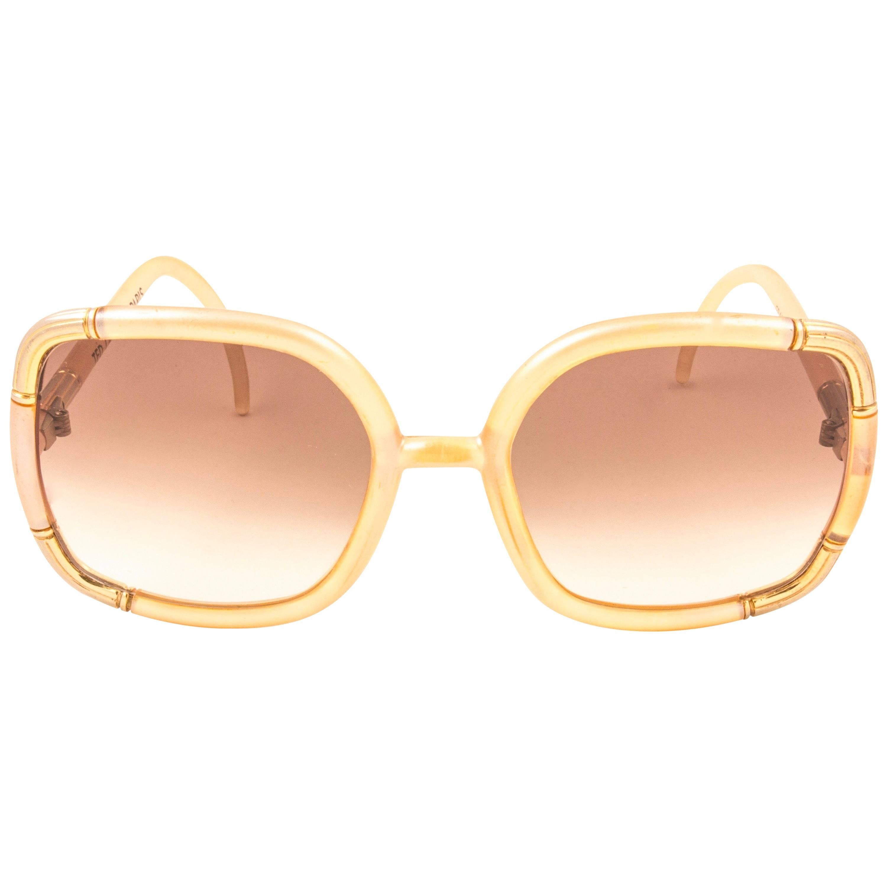 New Vintage Ted Lapidus Paris Pearled Beige & Gold 1970 Sunglasses
