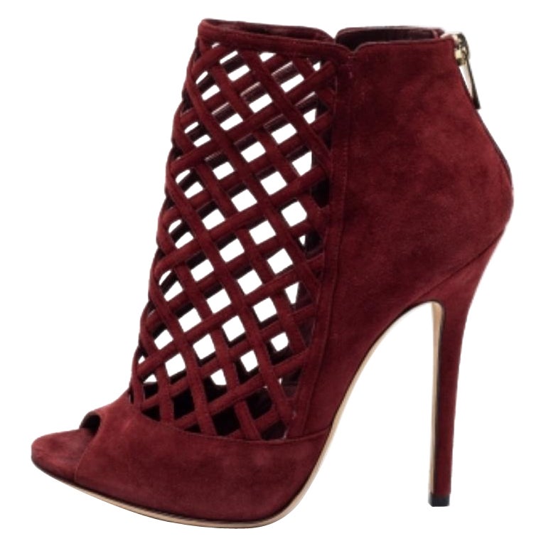 Jimmy Choo, in pelle scamosciata borgogna, con taglio alla caviglia Peep-Toe, taglia 38