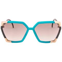 New Retro Ted Lapidus Paris TL 14 01 Turquoise & Gold 1970 Sunglasses