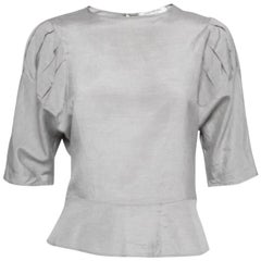 Yves Saint Laurent Top gris de seda y algodón con cuello redondo M