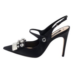 Sergio Rossi Sandalias de satén negro con adornos Slingback talla 40