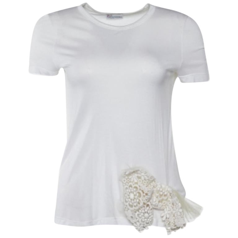 RED Valentino Blanco Modal Encaje Lazo Cuello Redondo Top S