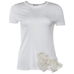 RED Valentino Blanco Modal Encaje Lazo Cuello Redondo Top S