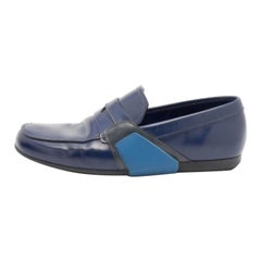 Used Prada Blue Leather Slip on Loafers Size 41.5