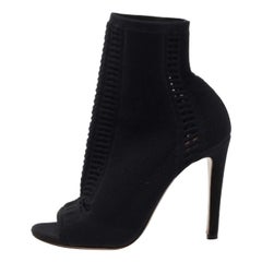 Gianvito Rossi - Bottines à bout ouvert en tissu tricoté noir - Taille 40