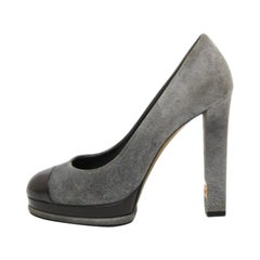 Chanel Grey/Dark Brown Suede and Leather Cap Toe Platform Pumps Size 41