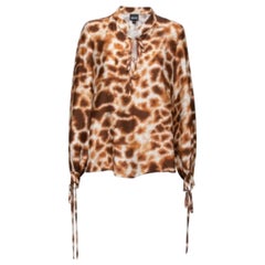 Roberto Cavalli - Camicetta in crepe de chine stampata marrone con dettaglio cravatta S