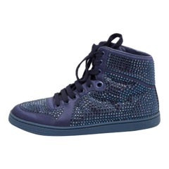 Gucci Blau Satin Kristall verschönert High Top Turnschuhe Größe 39,5
