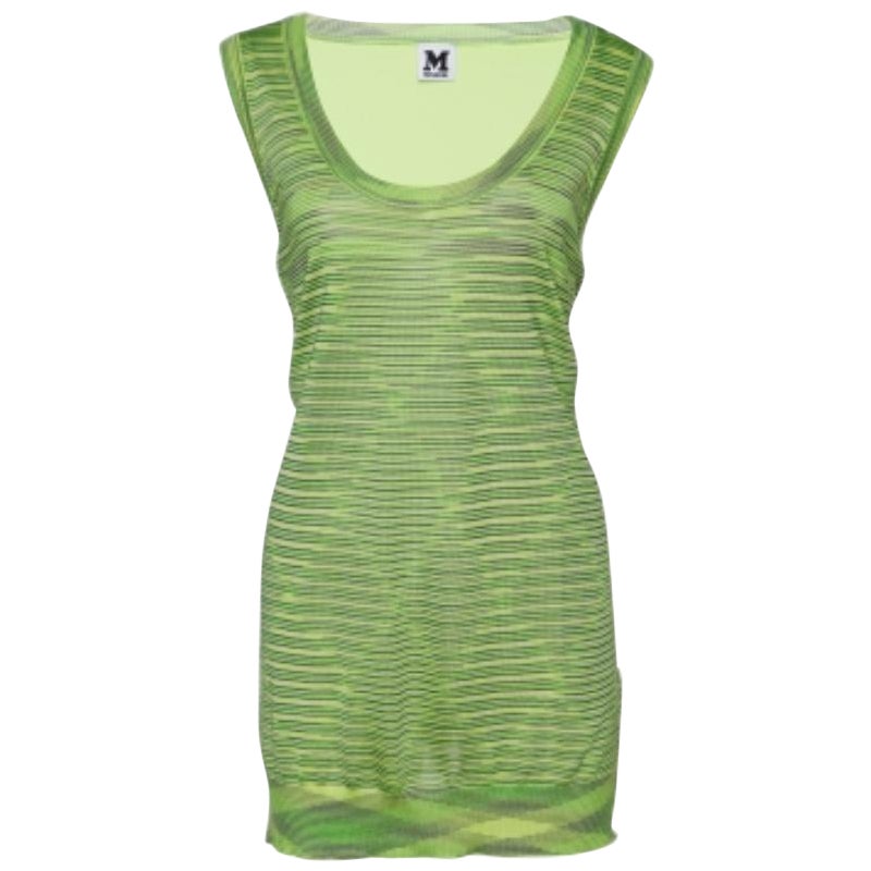 M Missoni Neon Green Striped Knit & Silk Tank Top L For Sale