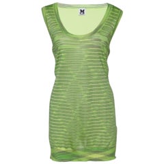 M Missoni Neon Green Striped Knit & Silk Tank Top L
