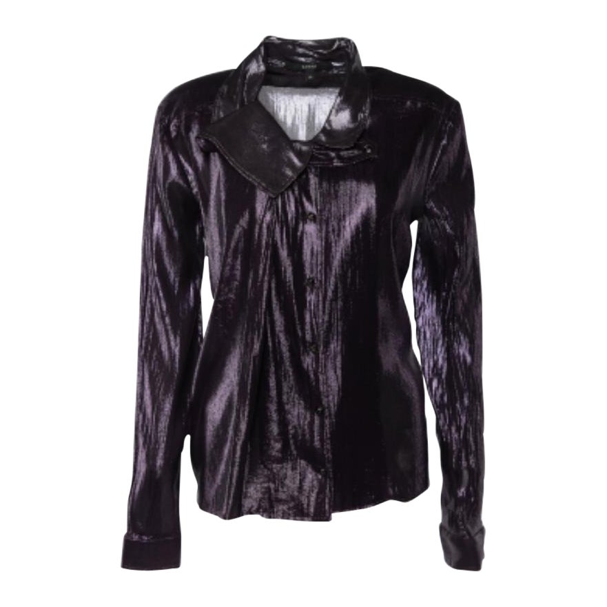 Gucci Purple Lurex Silk Button Front Shirt M For Sale