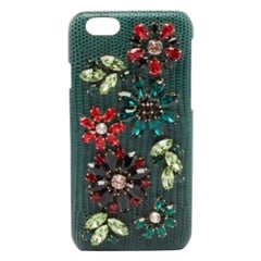 Dolce & Gabbana Grünes Leder mit Eidechsenprägung und Kristallverzierung  iPhone 6 Tasche