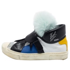 Fendi Multicolor Leder und Fuchs Pelz Karlito High Top Sneakers Größe 38