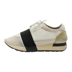 Balenciaga White/Black Leather and Mesh Race Runner Low Top Sneakers Size 37