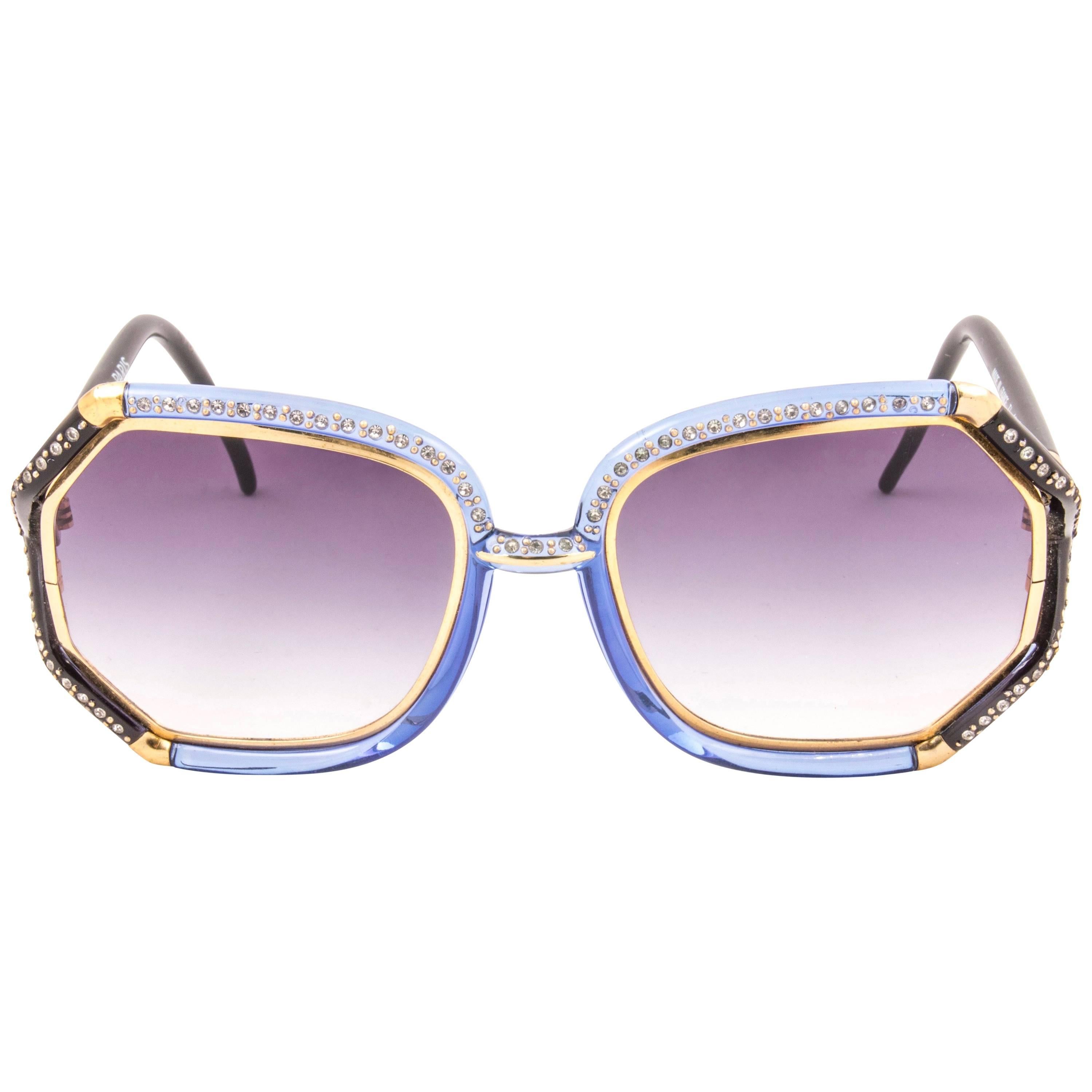 New Vintage Ted Lapidus Paris TL 10 83 Strass Accents & Blue 1970 Sunglasses