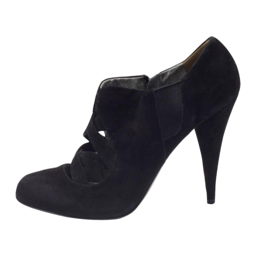 Miu Miu Black Suede and Stretch Fabric Cut-Out Booties Size 40 For Sale