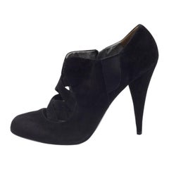Miu Miu Black Suede and Stretch Fabric Cut-Out Booties Size 40