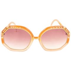New Vintage Ted Lapidus Paris TL Strass Accents & Amber 1970 Sunglasses